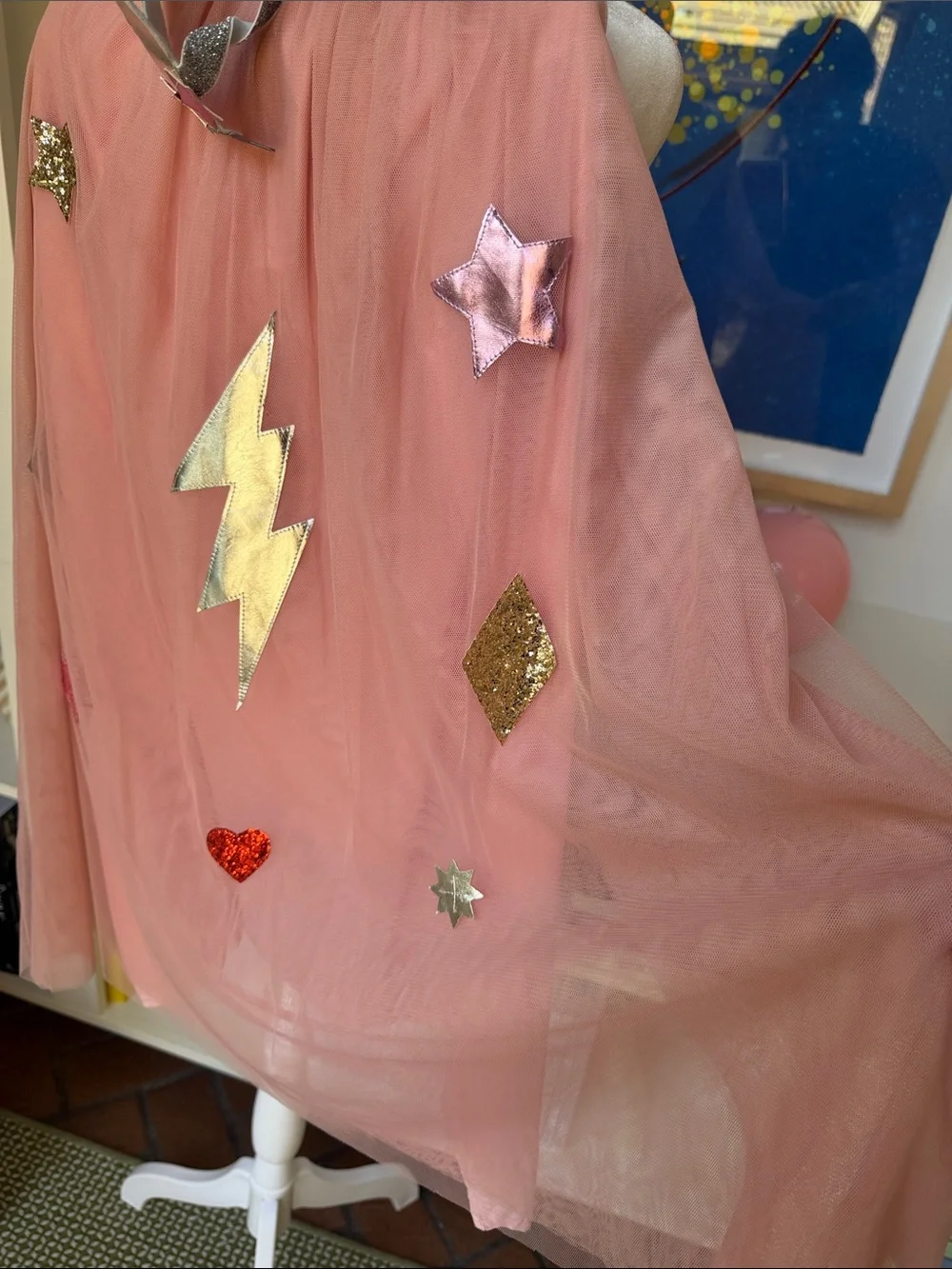 Meri Meri - Kids Pink Superhero Dress Up Cape, Silver Mask & Wrist Cuffs